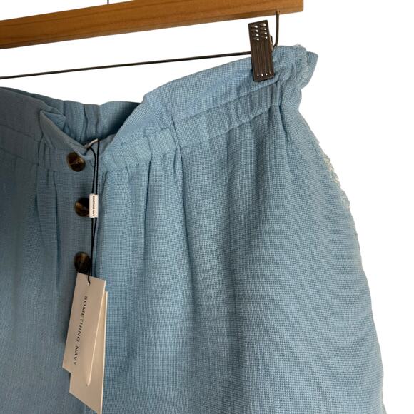 Something Navy Ryan Blue Linen Button Paperbag Raw Hem High Rise Shorts XL - Picture 5 of 10